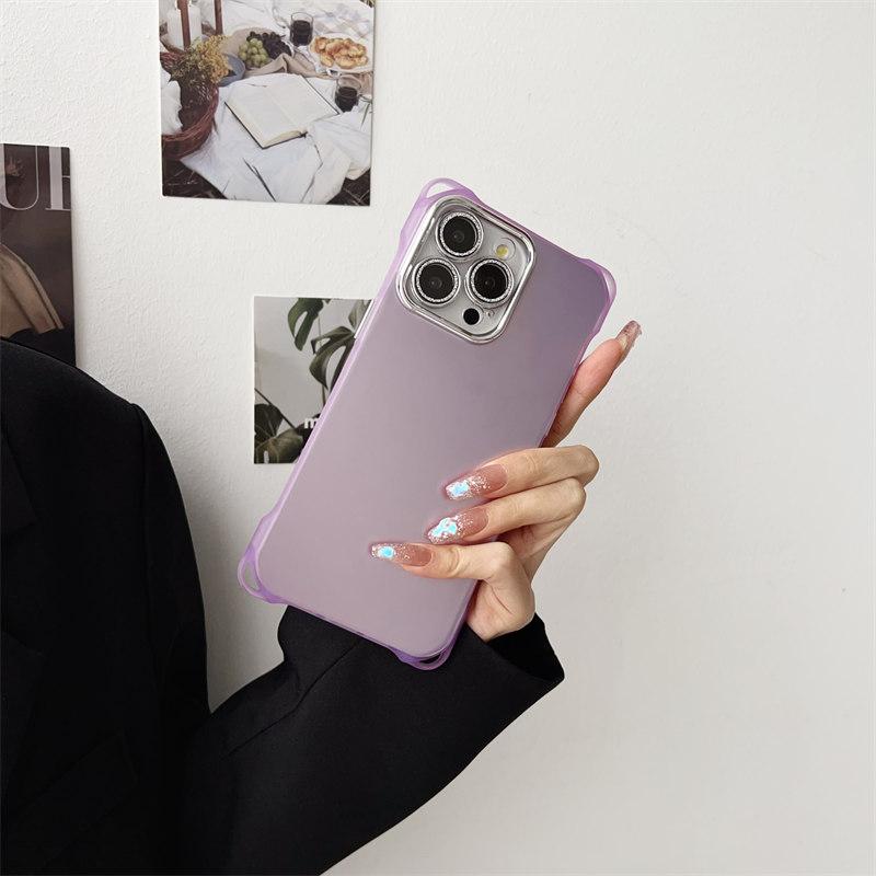 New Luxury Four-corner Anti-drop Frosted Case with Glitter Lens Film for iPhone 15 Pro Max 14 Plus 13 12 Pro 11 All-inclusive Anti-drop Cases