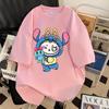 New LABUBU Cartoon Print Short Sleeved T-shirt Women's Round Neck Top Cute Loose Casual Fashion Daily
