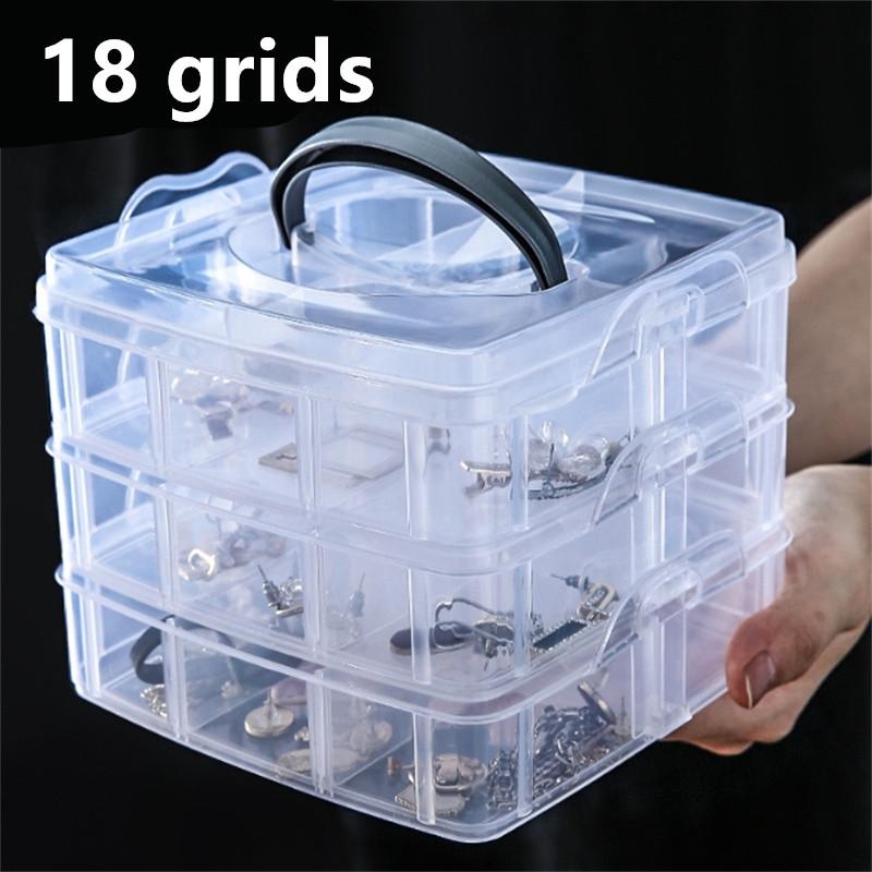 1/2PCS 18 Grid Transparent Large-capacity Necklace Ring Stud Earrings Storage Box Jewelry Box Ornament Box Jewelry Storage Box