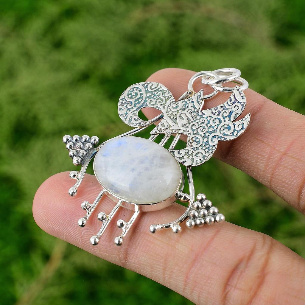 Oferta na Dzień Córki Owalny Kamień Kamień Księżycowy Tęczowy Srebro 925 Nowa Biżuteria Wisiorek