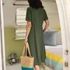 2025 Spring/Summer European and American Solid Color Loose High-Waisted Cotton Linen Dress.