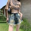Shorts in Denim Sbiadito a Vita Alta - Stile Estivo Retro A-line Gamba Larga da Donna