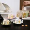 High end Nordic Style Floral Cup and Saucer Afternoon Tea Couple Ceramic Coffee Cup Girl Gift Souvenir Gift Box