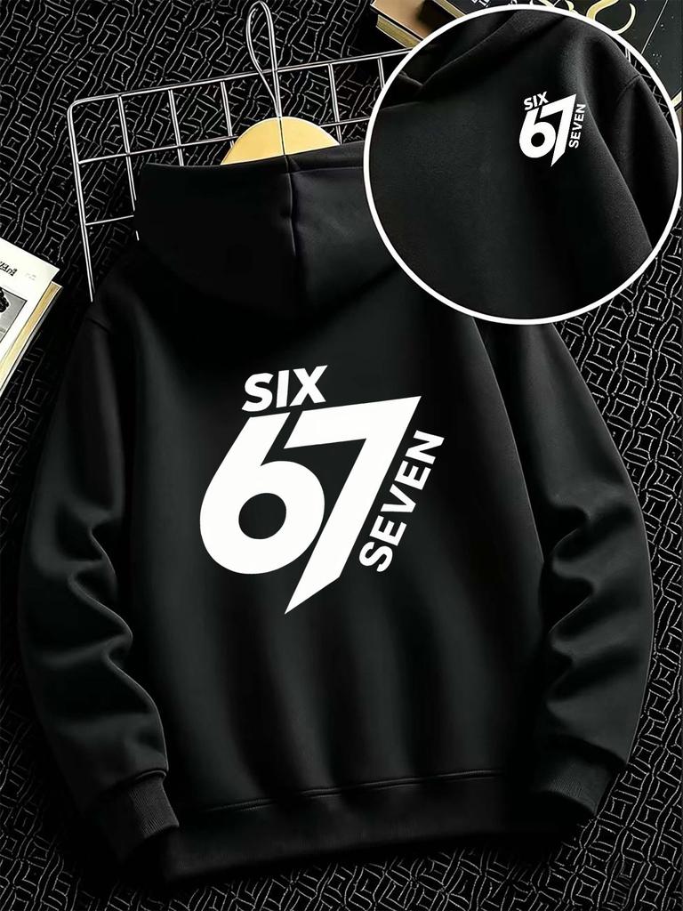 Sport Kids Hooded Pullover Sweatshirt Bold 67 SIX SEVEN Number Front & Back Art Print Long Sleeve Children Tops Casual Outfit For Autumn DailyOutdoor