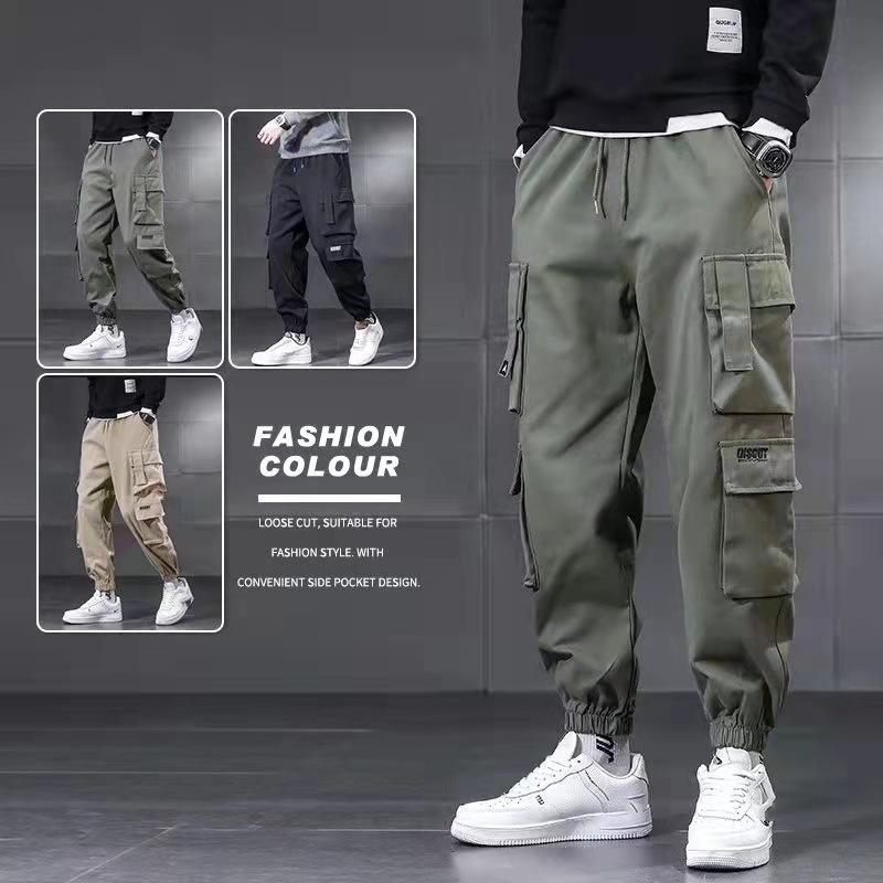 Multi-pocket Overalls Men's Japanese Large Size Loose Feet Spring and Autumn Outdoor Work Casual Pants Thin Pants Plus Velvet Pants