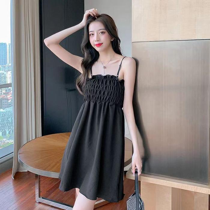 

Suspender skirt women s new slim-fit design sense niche summer temperament small skirt tube top one-word shoulder dress S чёрный