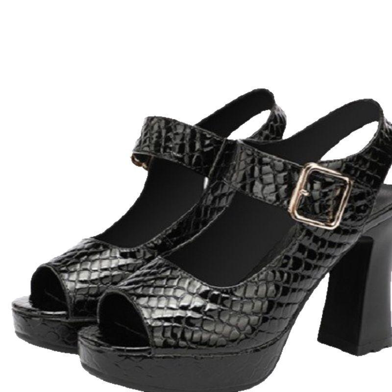 Fashion High-heeled Sandalias De Mujer 2025 Summer New Sexy Thick Heel Waterproof Taiwan Fish Mouth Sandals Female Zapatos De Mujer