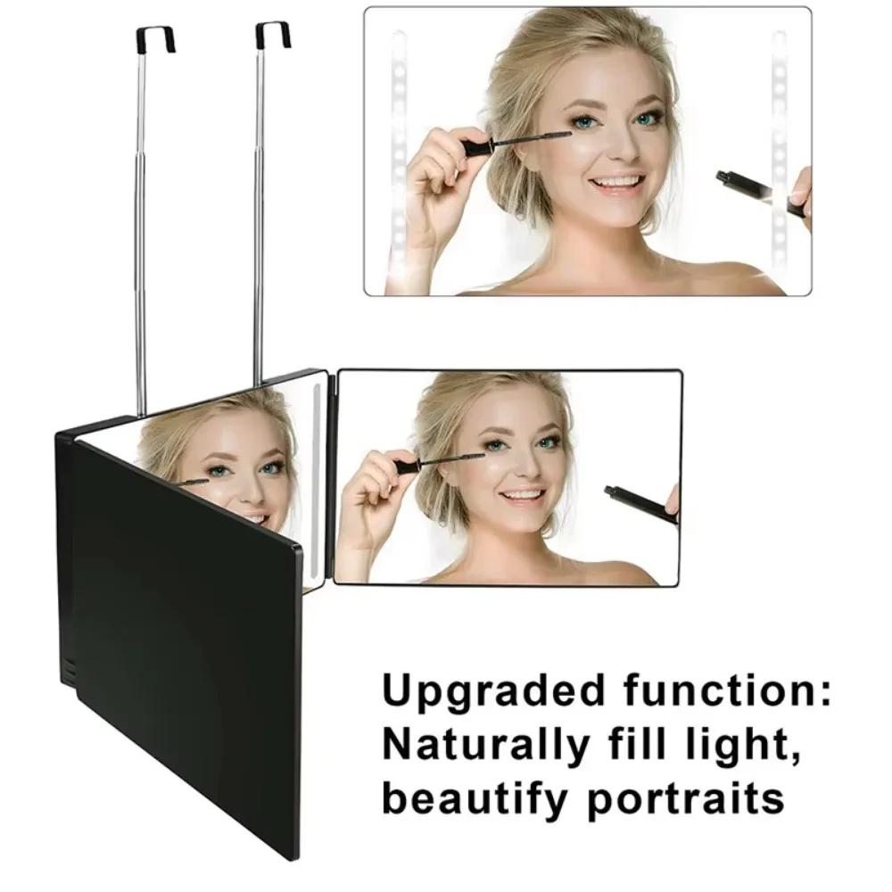 LED-spegel Vikbar Spegel för Självklippning Med Ljus Justerbar Höjd 3-vägs Spegel för Självklippning HD-glas 3-vägs Spegel LED-lampor