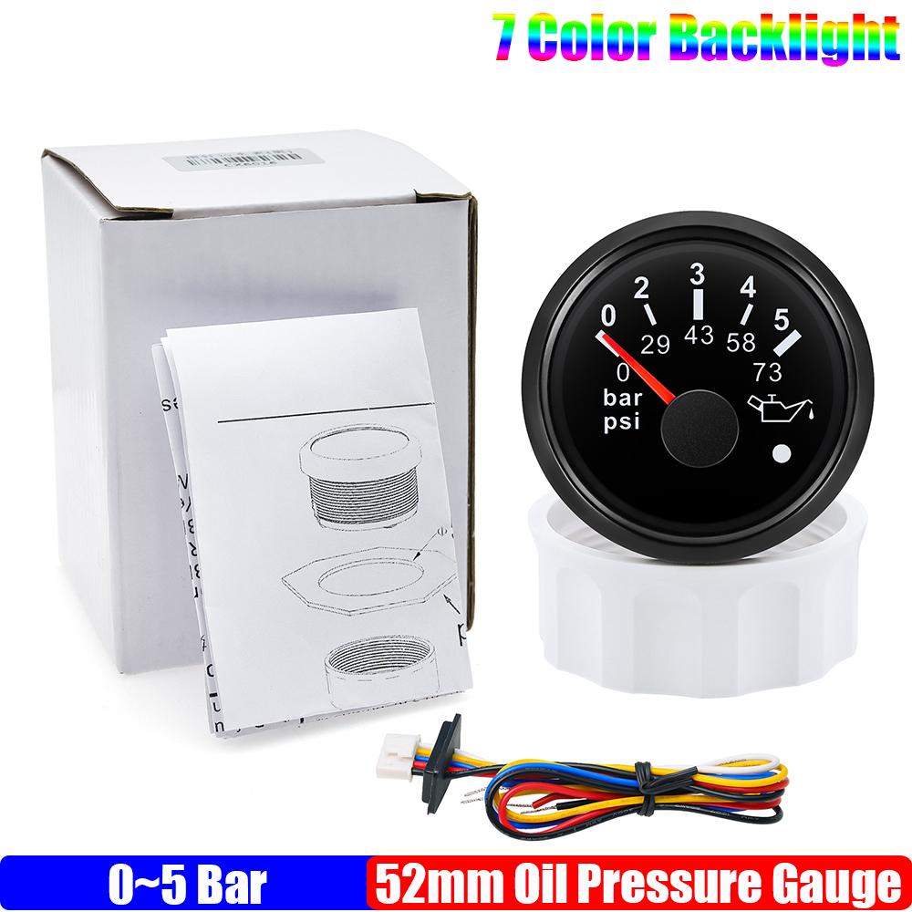 ZMFJH 7 Color Light Pointer 52MM Fuel Water Level Gauge Voltmeter Oil Pressure Meter Water Oil Temp Gauge with Alarm Optional