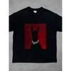 Camiseta Gráfica Retro de Doberman de Talla Grande para Hombre y Mujer DobieYZS - Negra con Diseño de Doberman Rojo y Collar, 100% Algodón Cuello Redondo Manga Corta,