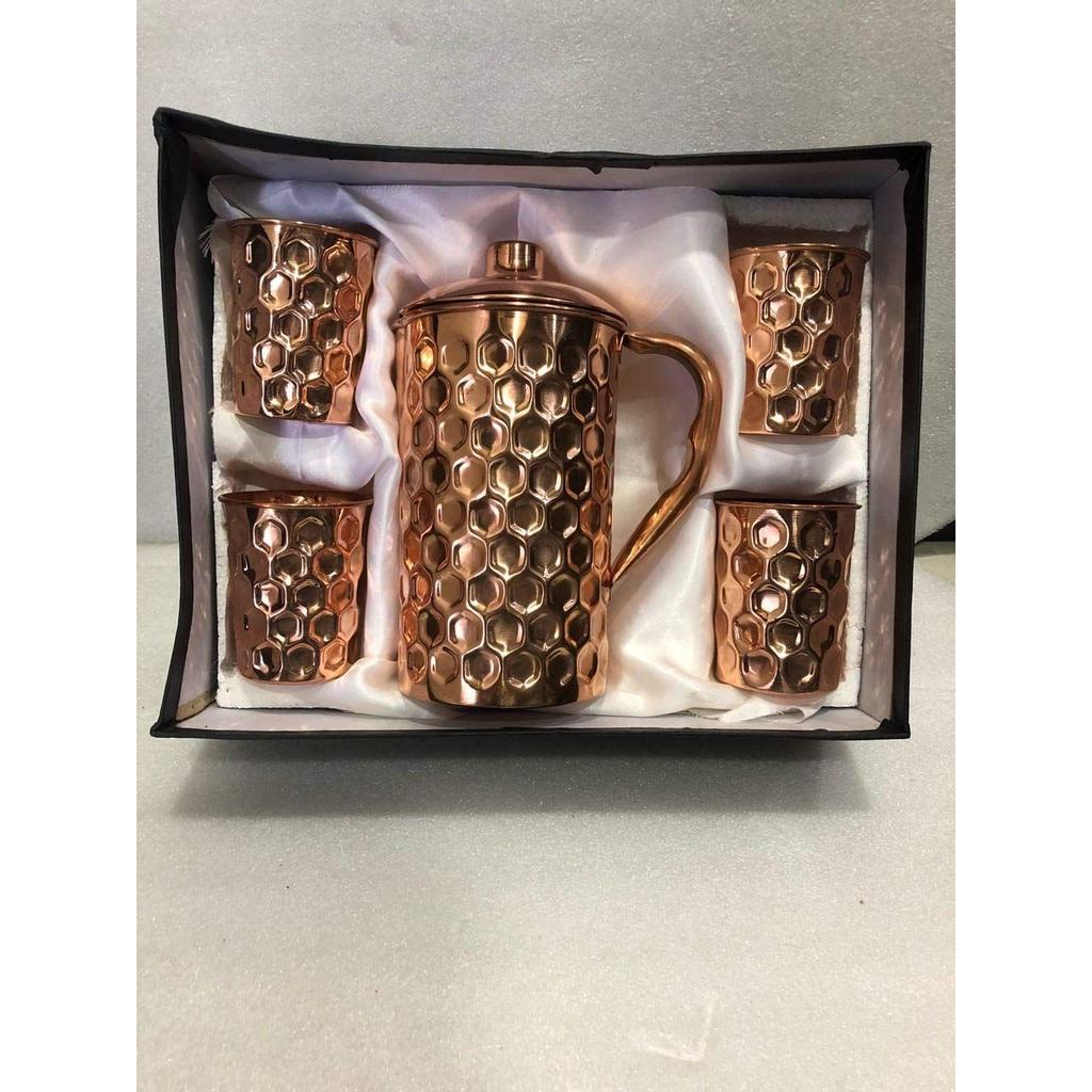 Džbán s 4 sklenicemi, 15 lb (Hnědý)-Sada 5 měděných džbánů a sklenic