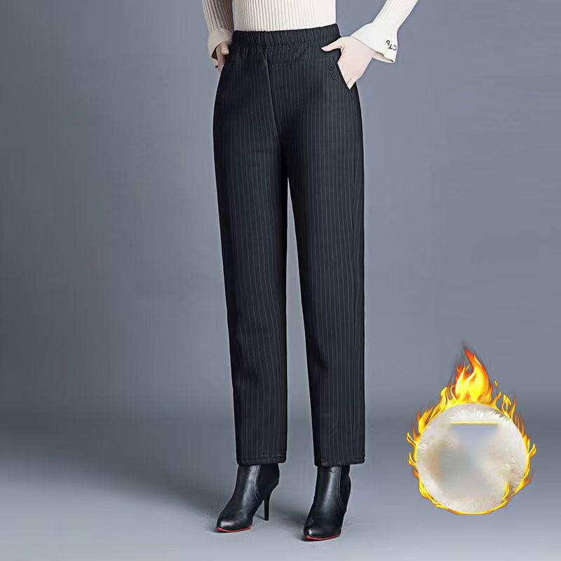Pantalones pitillo a cuadros informales de lana para mujer, ropa de calle de moda coreana, pantalones rectos cálidos de cintura alta, otoño e invierno