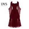 Wave Collar Dress Vinatge Women Irregular Horn Sleeve Solid Color A-line Big Hem Slim Square Neckline Waist Pleated Lace-up Strap Medieval Halloween