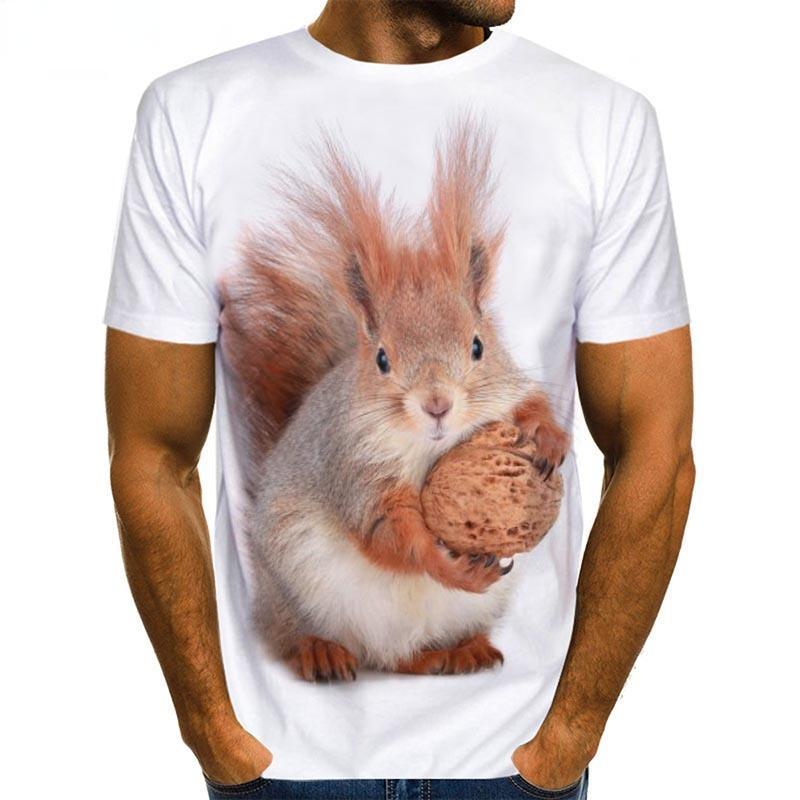 Cute Squirrel Graphics T Shirts Summer Fashion Short Sleeve 3D Lovely Animals Printed Mens