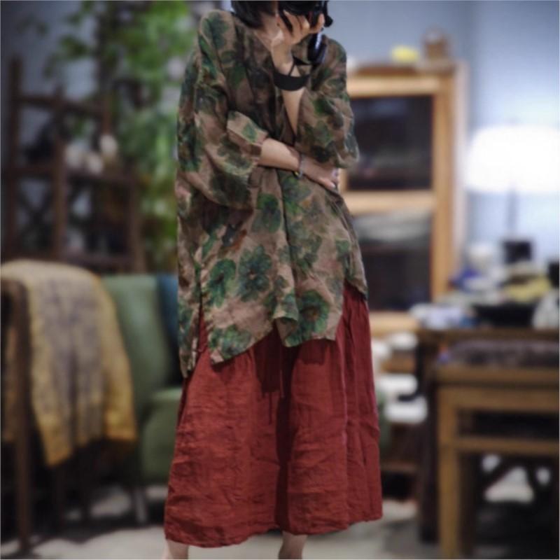 Johnature Women Vintage Print Floral Shirts Tops V-Neck Long Sleeve Blouses Autumn Chinese Style Button Shirt