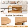 Modern Coffee Table with Storage, Natural Wood and Glass Shelf, Minimalist Living Room Table for Home Office, Apartment and Small Spaces (100x60x42cm)