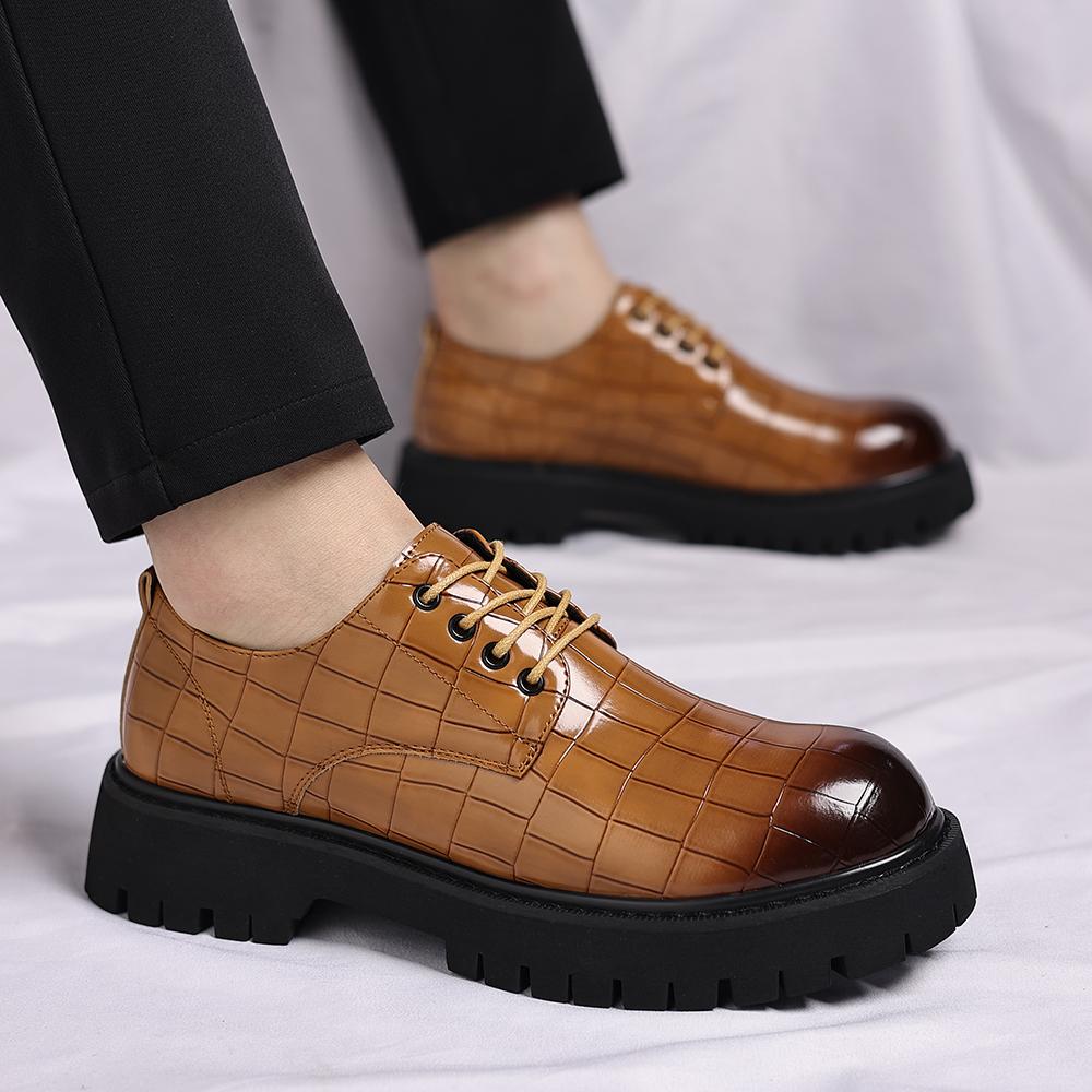 

Mens Comfortable Leather Sneakers British Thick-soled Business Leather Shoes Spring Autumn New Lace-up Oxfords Shoes Big size 48 48 жовтий