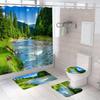 Nature Scenery Shower Curtain Set Green Forest Mountain River Landscape Bathroom Shower Curtain Waterproof Fabric Bathroom Sets