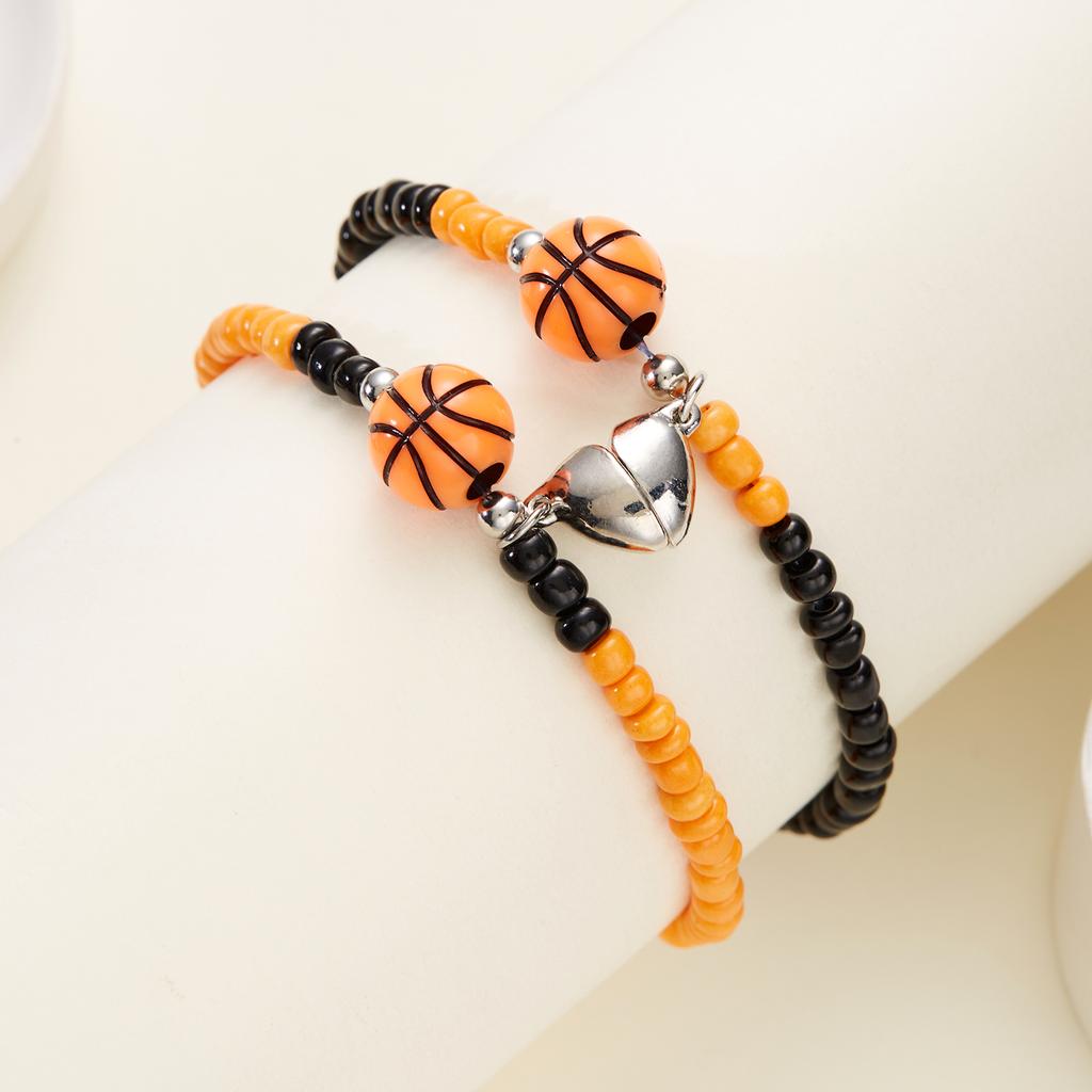 2Pcs/set Volleyball Football Basketball Tennis Couple Bracelet Magnetic Heart Matching Beaded Bracelets Lover Dating Jewelry