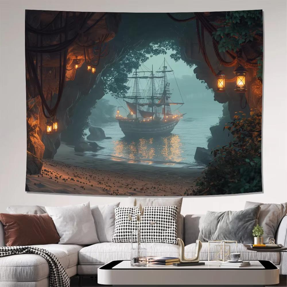 Mysterious Pirate Cave Tapestry, Background Wall Hanging For Living Room Bedroom Office Party Decor