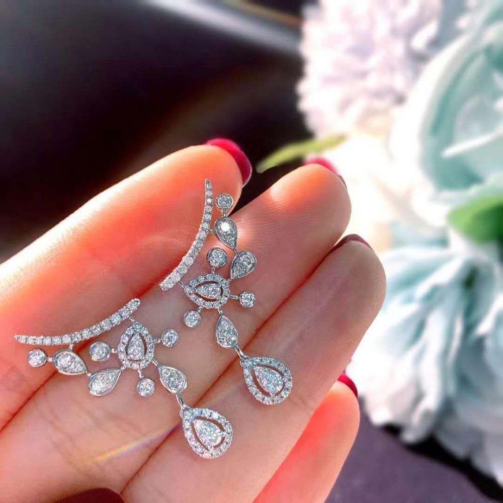 Shiny Pear Shaped Earrings PT950 Platinum Plated Studs with Fake South African Diamonds Elegant Jewelry