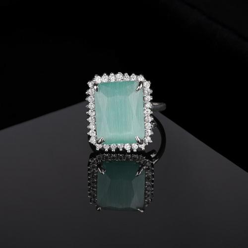

Estele Rhodium Plated CZ Adjustable Glorious Mint Green Finger Ring for Women