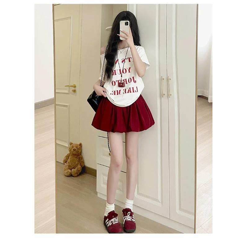 Women's Mini Skirt High Waist A Line Slimming Summer Skirt Shorts Petite Pleated Puff Hem Pink