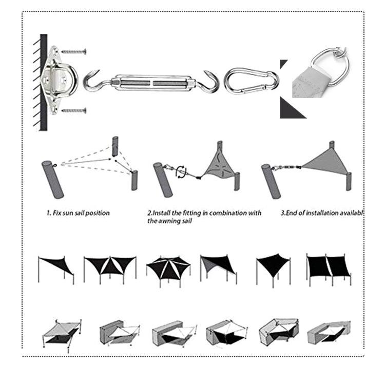 304 Stainless Steel Triangle Shade Sail Turnbuckle & Spring Hook Set