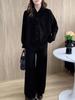 Korean Casual Knit Sweater & Wide-Leg Pants Two-Piece Set for Women