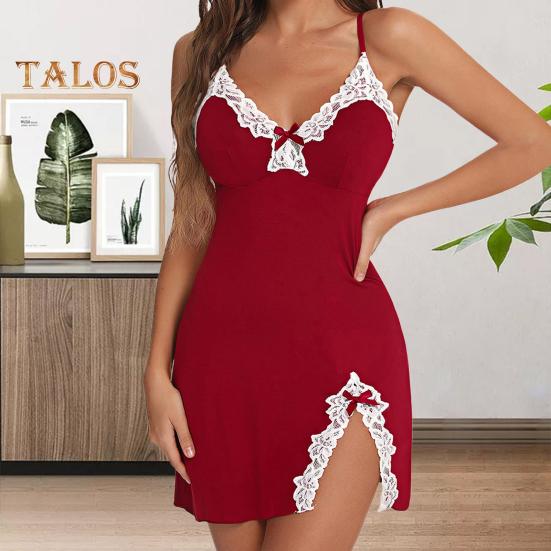 Lady Summer Nightdress Backless Deep V Neck Sleeveless Sleepwear Lace Trim Split Hem Spaghetti Strap Nightie Bedroom Honeymoon Wedding Night Slip