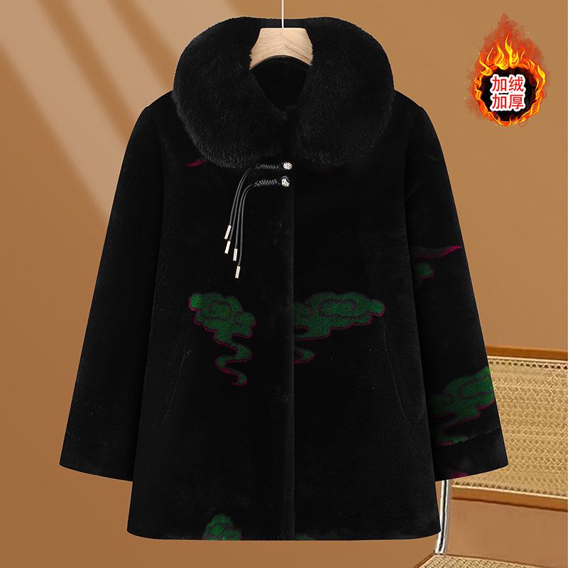 

Elegant Winter Coat with Fleece Lining & Faux Fur Collar for Middle-Aged & Elderly Women 4XL зелёный