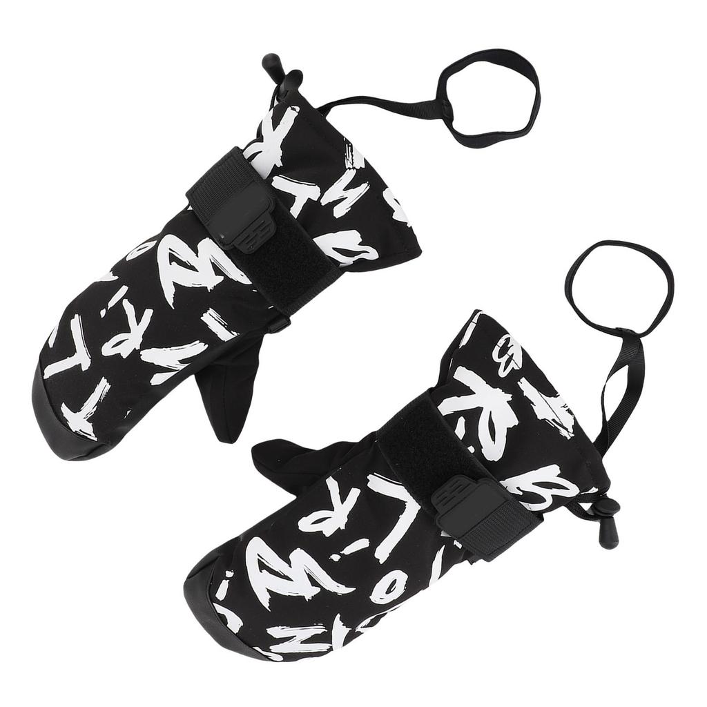1 para młodzieżowych rękawic narciarskich Graffiti Czarny Wodoszczelne Izolowane Rękawice Snowboardowe z Ochraniaczami Nadgarstków