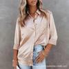 Frühling und Sommer Einfarbig Langarm Locker Lässige Bluse Damen Temperament Knopfleiste Büro Damenhemd Elegante Oberteile Schlichte Mode Damenblusen 26394