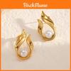 French Vintage Pearl Stud Earrings With U-shape Stainless Steel For Casual Women