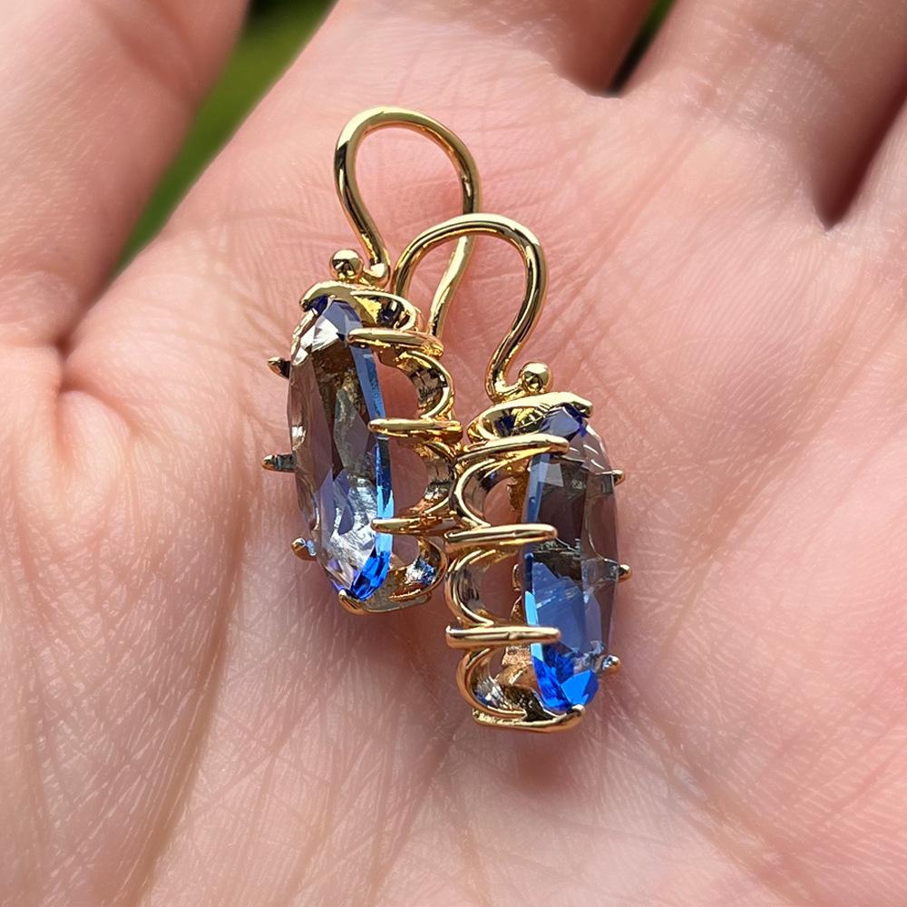 Boho Damen Kristall Rot Blau Hängeohrringe Silberfarbe Zirkonstein Klein Rund Hochzeit Für Frauen