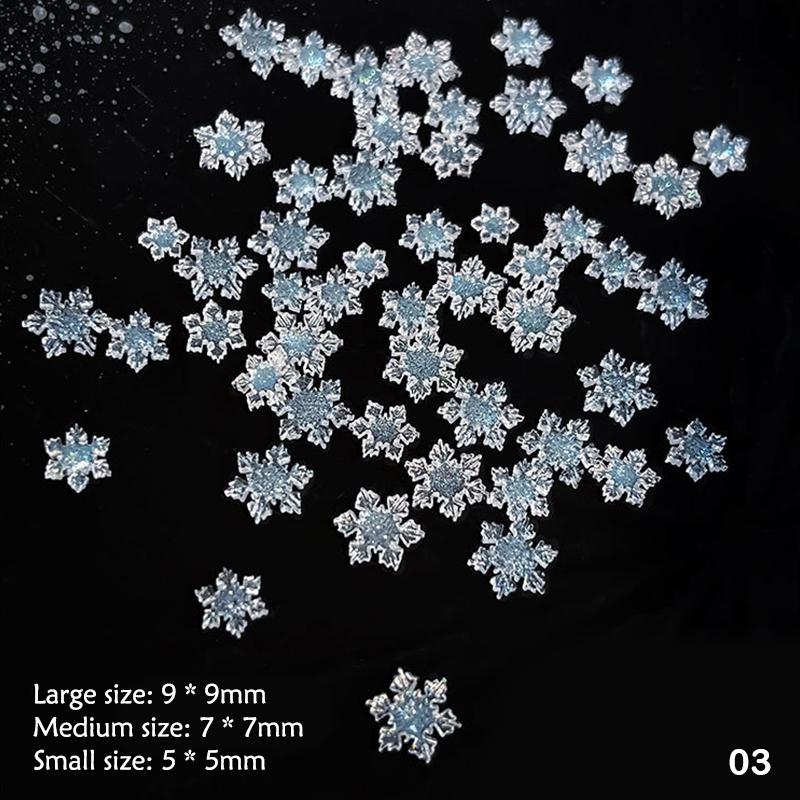 50pcs Christmas Sparkling White Transparent Snowflake Nail Charms Accessories Glitter Resin Snow Nail Decoration For Manicure