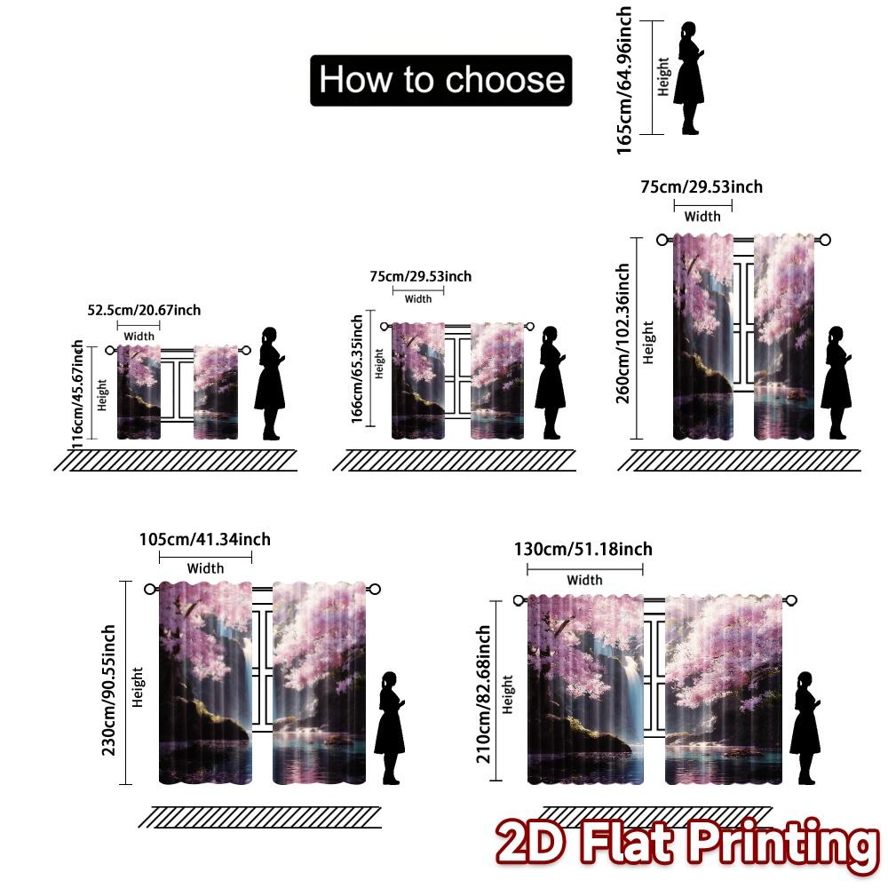 Flat Printing Curtains Without Rod Blossom Cascade Popular Curtain Fabric Outdoor Set Of 2 Made Polyester Machine Washable