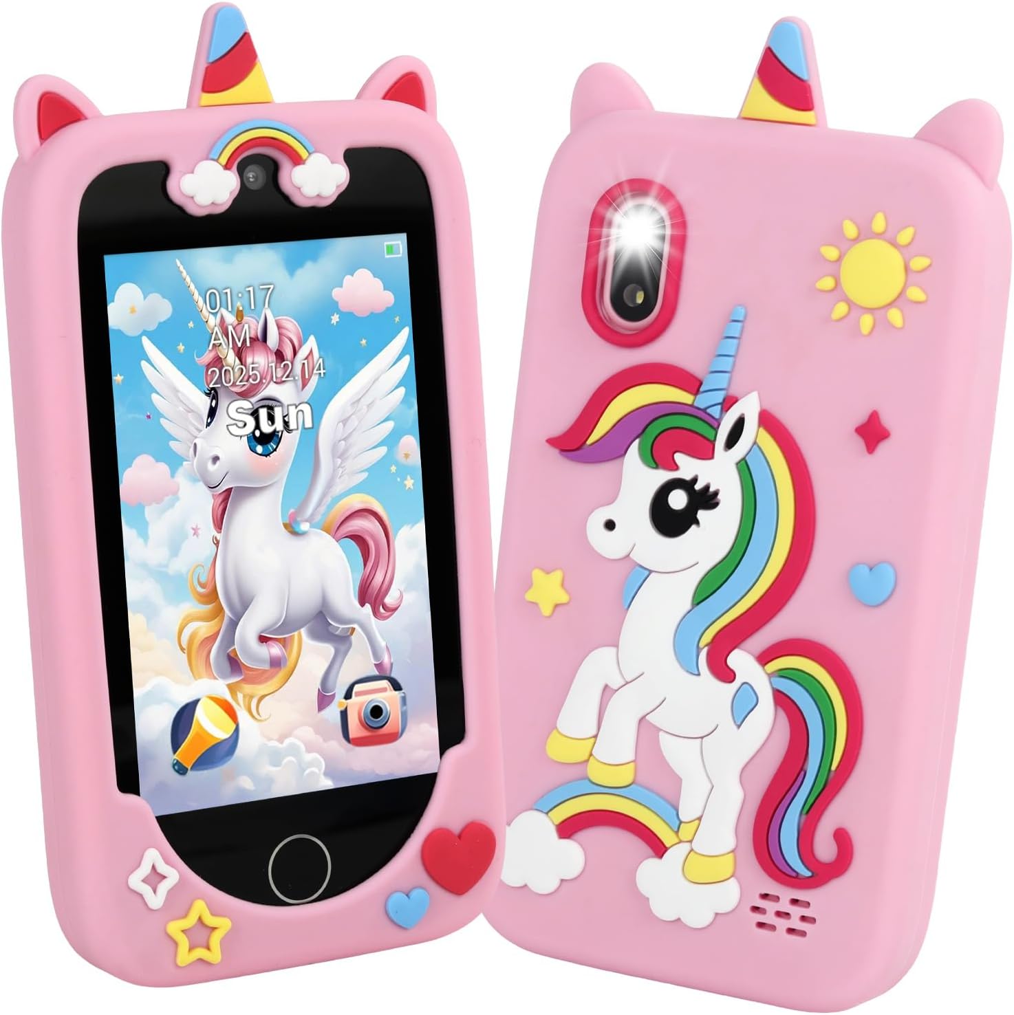 

4.0 Kids Smartphone Touch Screen 1G+8G Leaning Puzzle Game For Children Dual Cameras Children Birthday Gift Phone Toy 1200Mah розовый