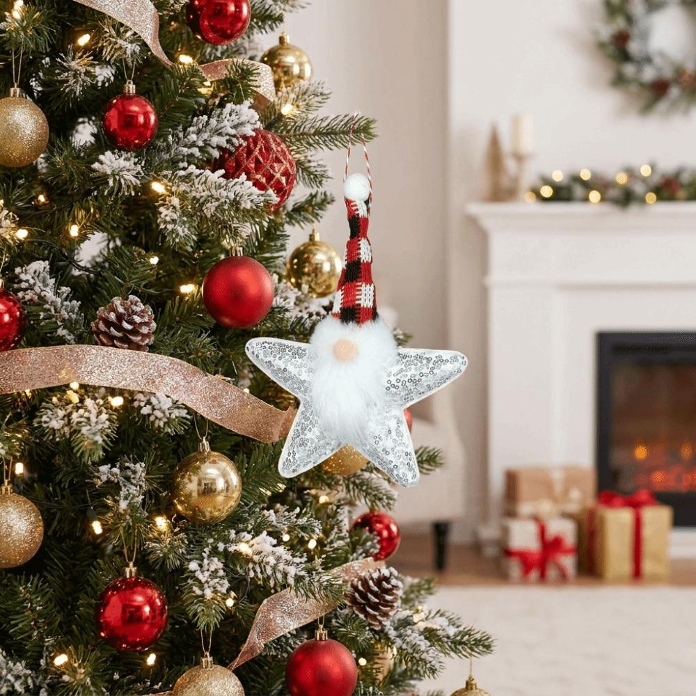 Creative Shining Star Christmas Pendant Cartoon DIY Knitted Fabric Plush Pendant Cute Sequined Five-pointed Star Doll