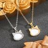Zircon Cartoon Cat Pendant Necklace for Women - Cute Kitty Clavicle Chain Accessory