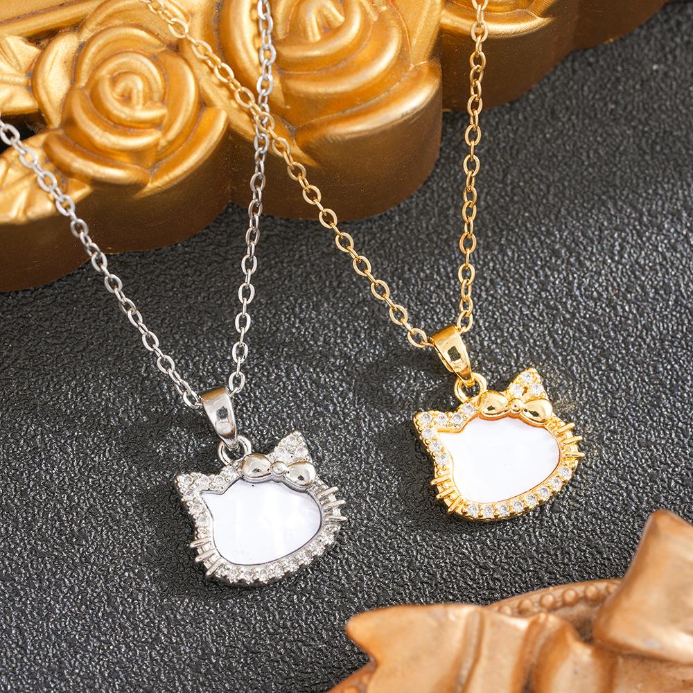 Zircon Cartoon Cat Pendant Necklace for Women - Cute Kitty Clavicle Chain Accessory