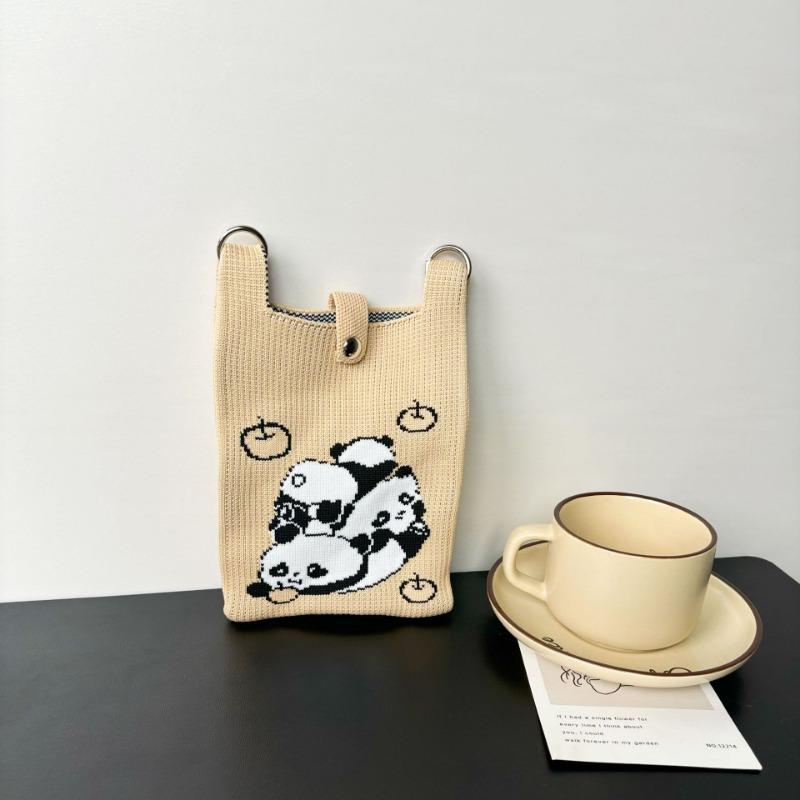 Panda Mobile Phone Bag Cute Knitted Bag High Sense Personality Versatile Dopamine Shoulder Messenger Bag Dopamine Wind