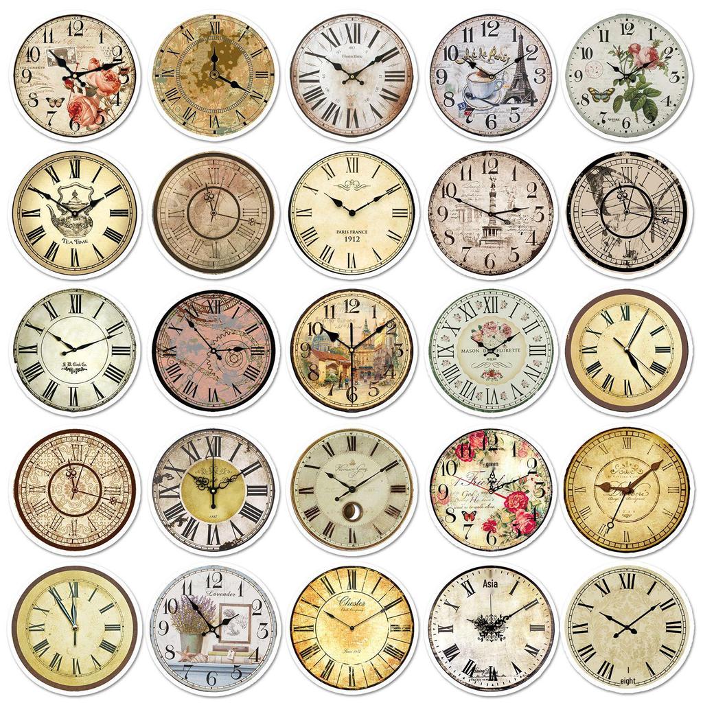Retro Clock Graffiti Stickers - 50 Sheets for Phone Cases, Luggage, and More - Waterproof Creative Decoration