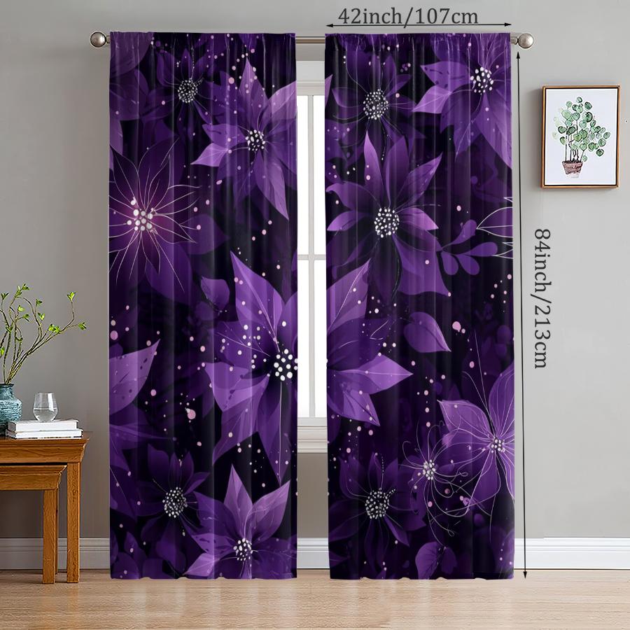 Christmas Flower Printed Curtains Decorations Home Room Set Of 2 Made Polyester