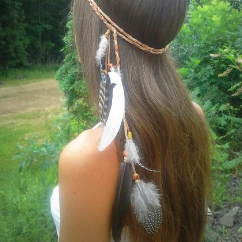 Nouvelle! Bandeau Bohème à Plumes Pour Femmes Filles Réglable Style Ethnique Tissé à la Main Bandeau Pour Fête