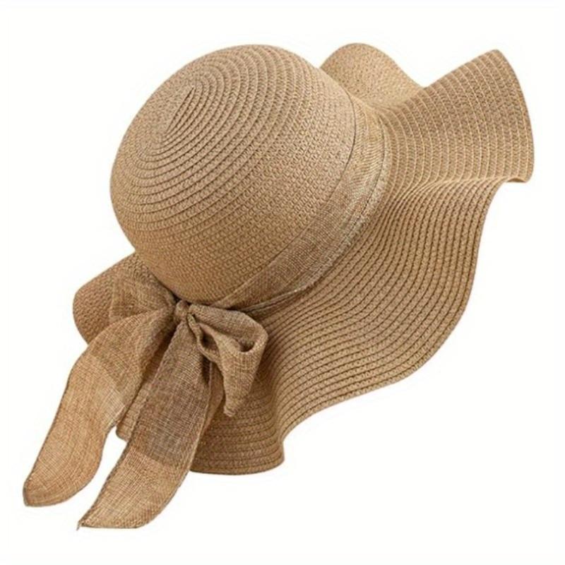 

1 шт. Хаки Солнцезащитная шляпа с бантом Складная Шляпа из соломы с широкими полями Минималистичная Соломенная шляпа хаки