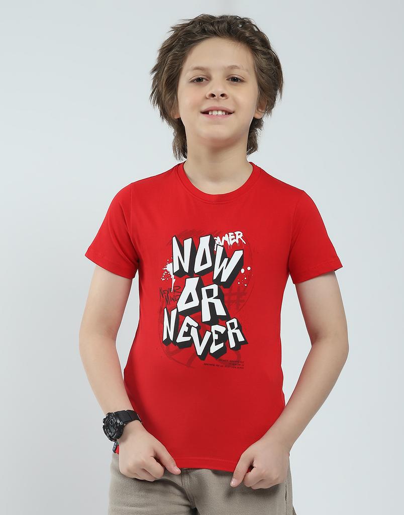 Chłopięcy T-shirt o regularnym kroju z nadrukiem | Krótki rękaw | Okrągły dekolt | Koszulka codzienna dla chłopców