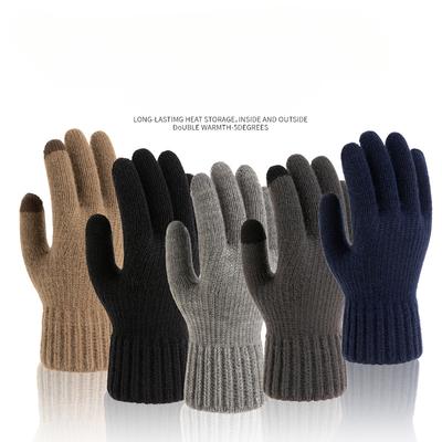 Men Touchscreen Gloves Winter Outdoor Riding Warm Fleece Lined Thick Alpaca Wool Knitted Gloves
