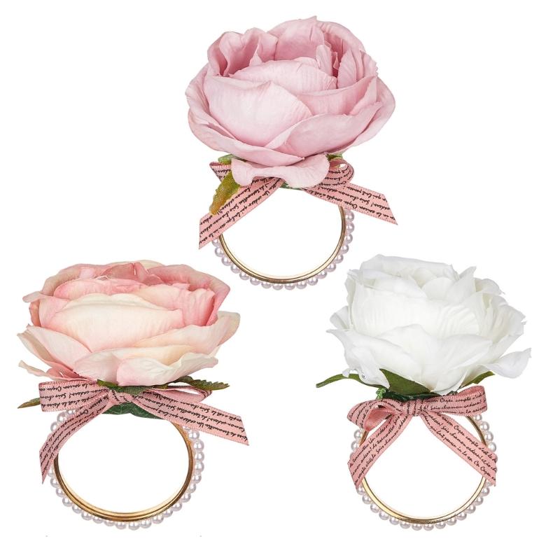 Christmas Party Napkin Buckles Elegant Eucalyptuses Leaf Napkin Rings Pearls Bead for Holiday Gatherings