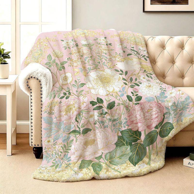 VIKAMA Floral Flannel Blanket for Bedroom Dormitory Nap Sofa Throw Blanket Air Conditioner Camping Travel Blanket Home Decor